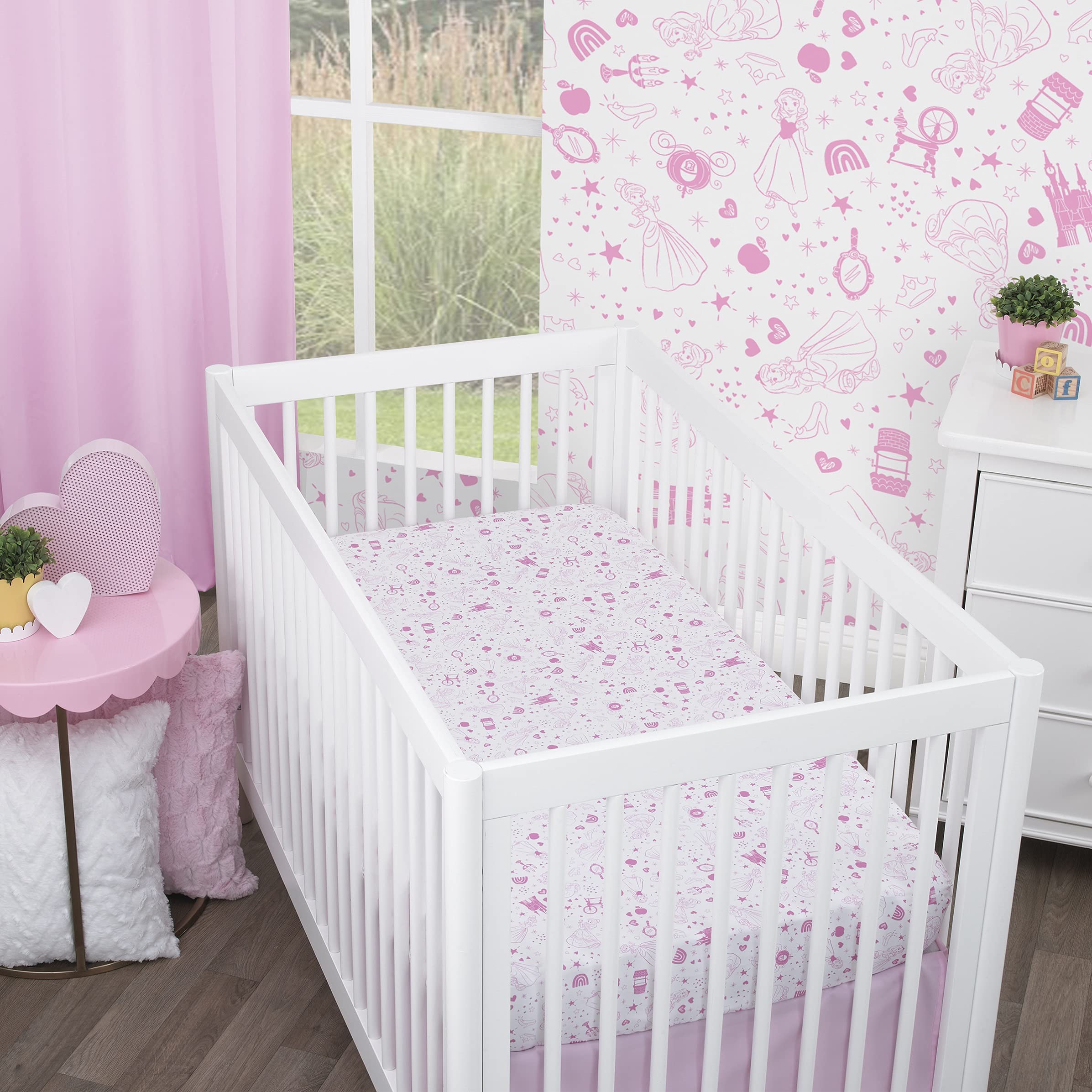 Foto 4 | Sábana Para Cuna Nojo Disney Princess Dare To Dream Rosa Y Blanco - Venta Internacional.