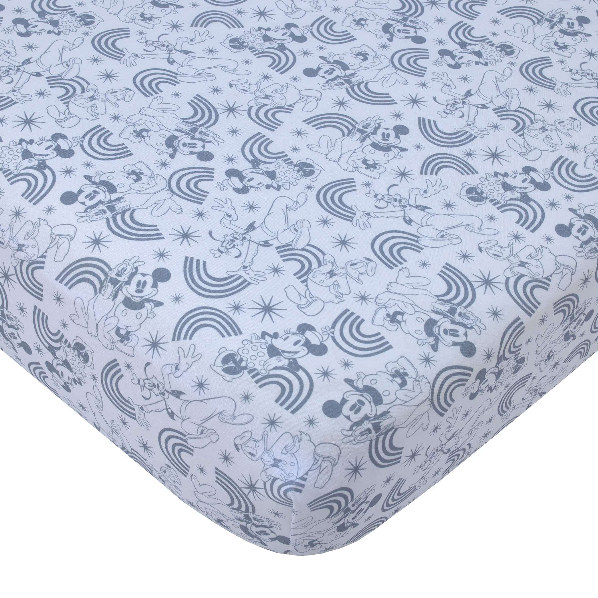 Sábana Para Cuna Disney Mickey And Friends Gris Y Blanca - Venta Internacional.