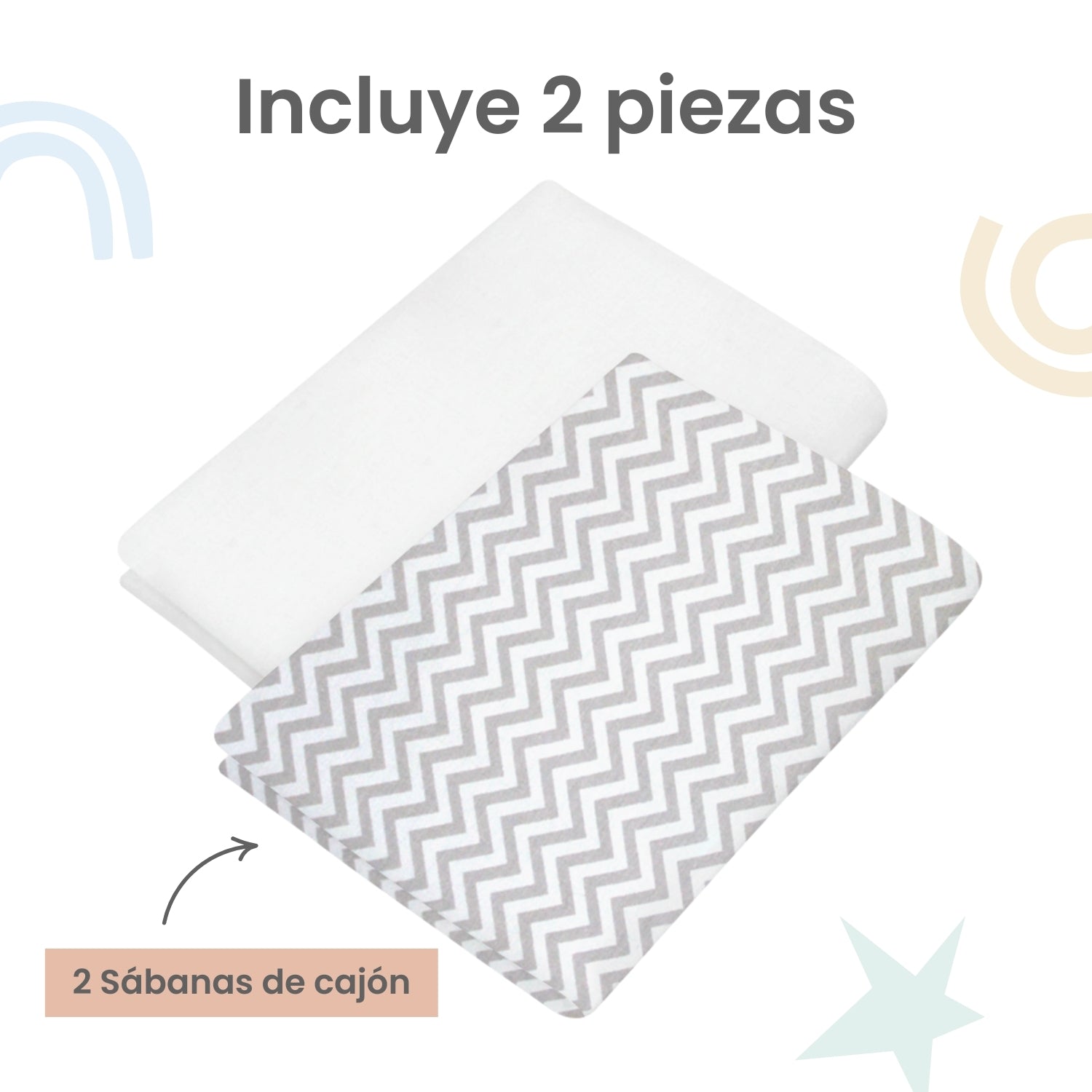 Foto 4 pulgar | Set 2 Sábanas De Cajón Nap Baby Para Mini Colecho 50x90cm - Chevron Gris