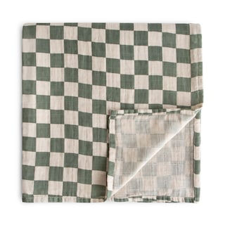 Foto 1 | Manta De Muselina Para Bebés Mushie Olive Check, 100% Algodón Orgánico - Venta Internacional.