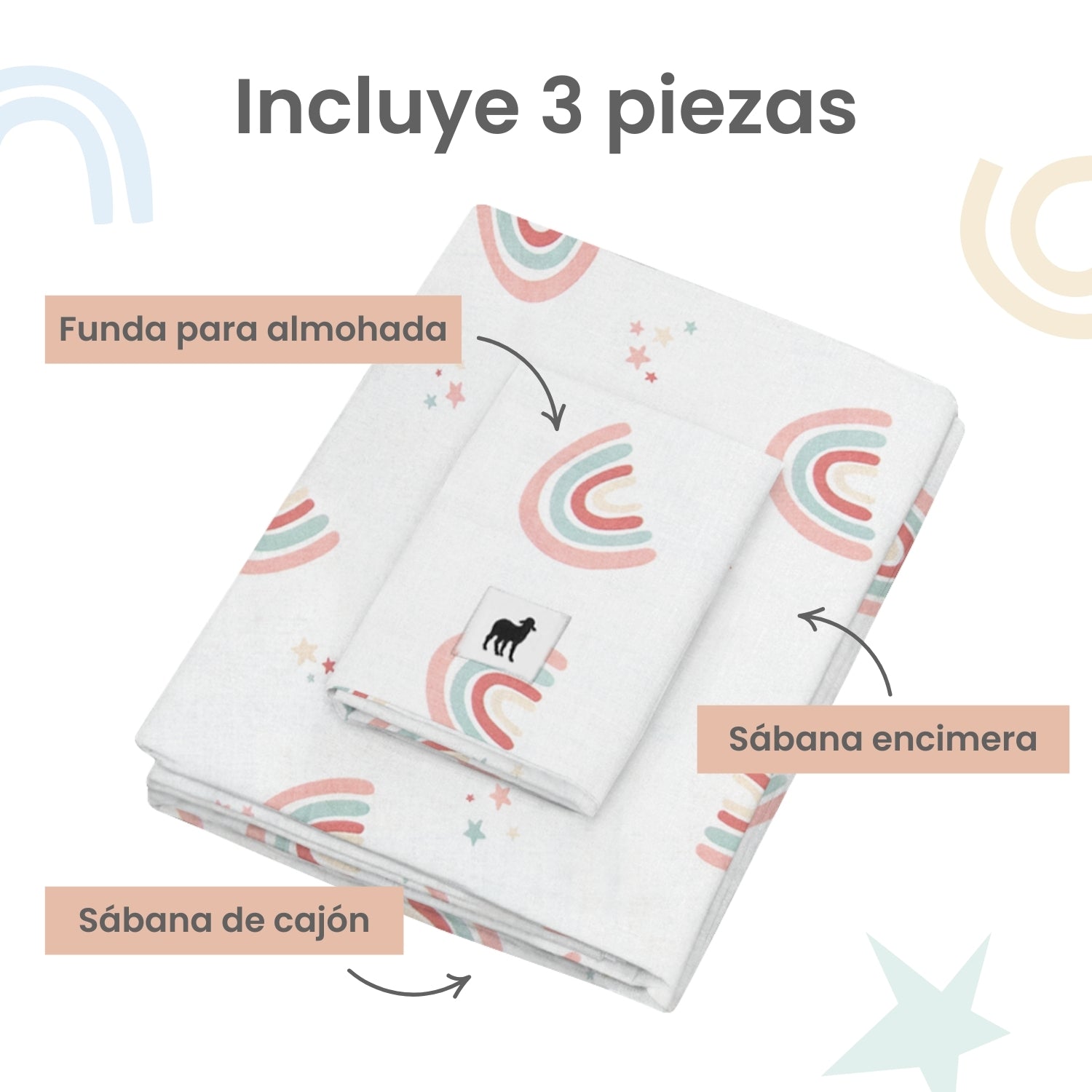 Foto 4 pulgar | Juego De Sábanas 3 Pzas Nap Baby Para Colecho 70x100cm - Arcoiris Love