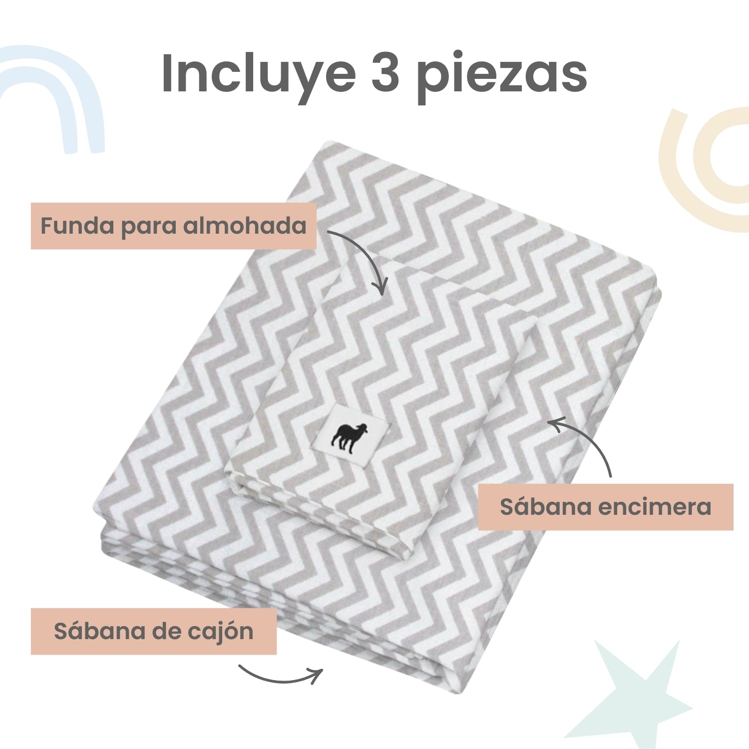 Foto 4 pulgar | Juego De Sábanas 3 Pzas Nap Baby Para Colecho/corral 74x110cm - Chevron Gris
