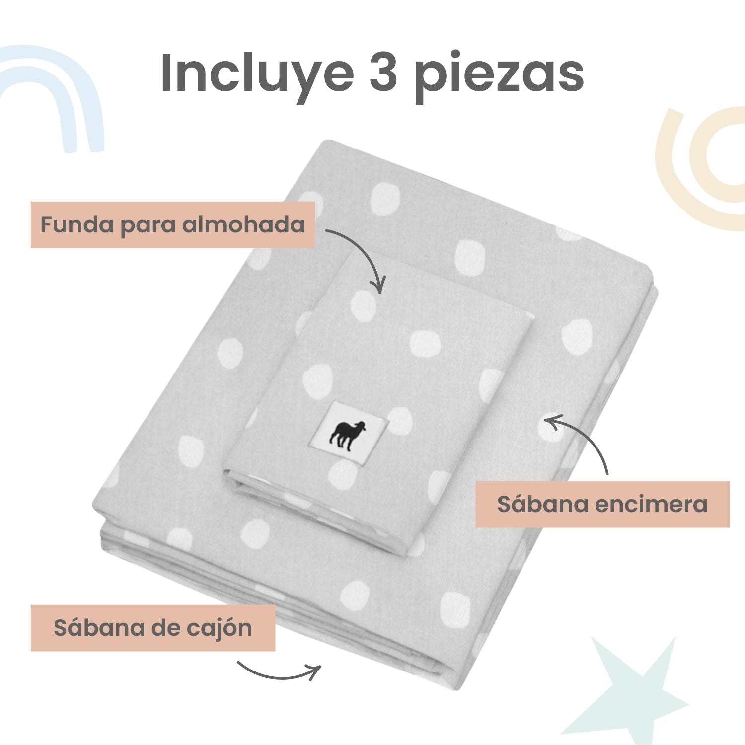 Foto 3 | Juego De Sábanas 3 Pzas Nap Baby Para Cama Cuna 95x140cm - Lunares