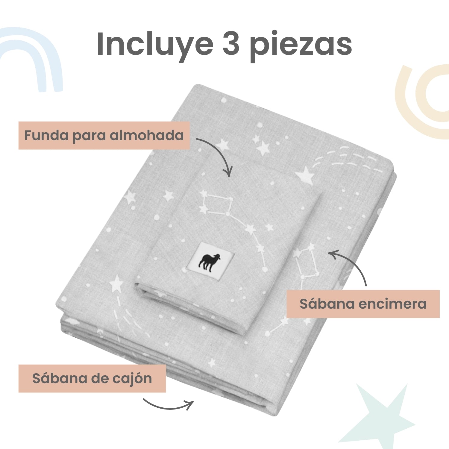 Foto 4 pulgar | Juego De Sábanas 3 Pzas Nap Baby Para Colecho 70x100cm - Constelaciones