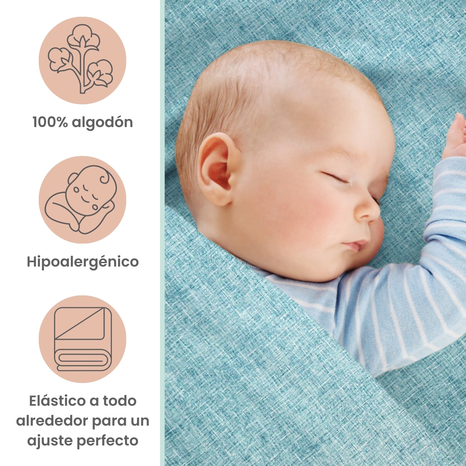 Foto 3 pulgar | Juego De Sábanas 3 Pzas Nap Baby Para Colecho 70x100cm - Azul Mar