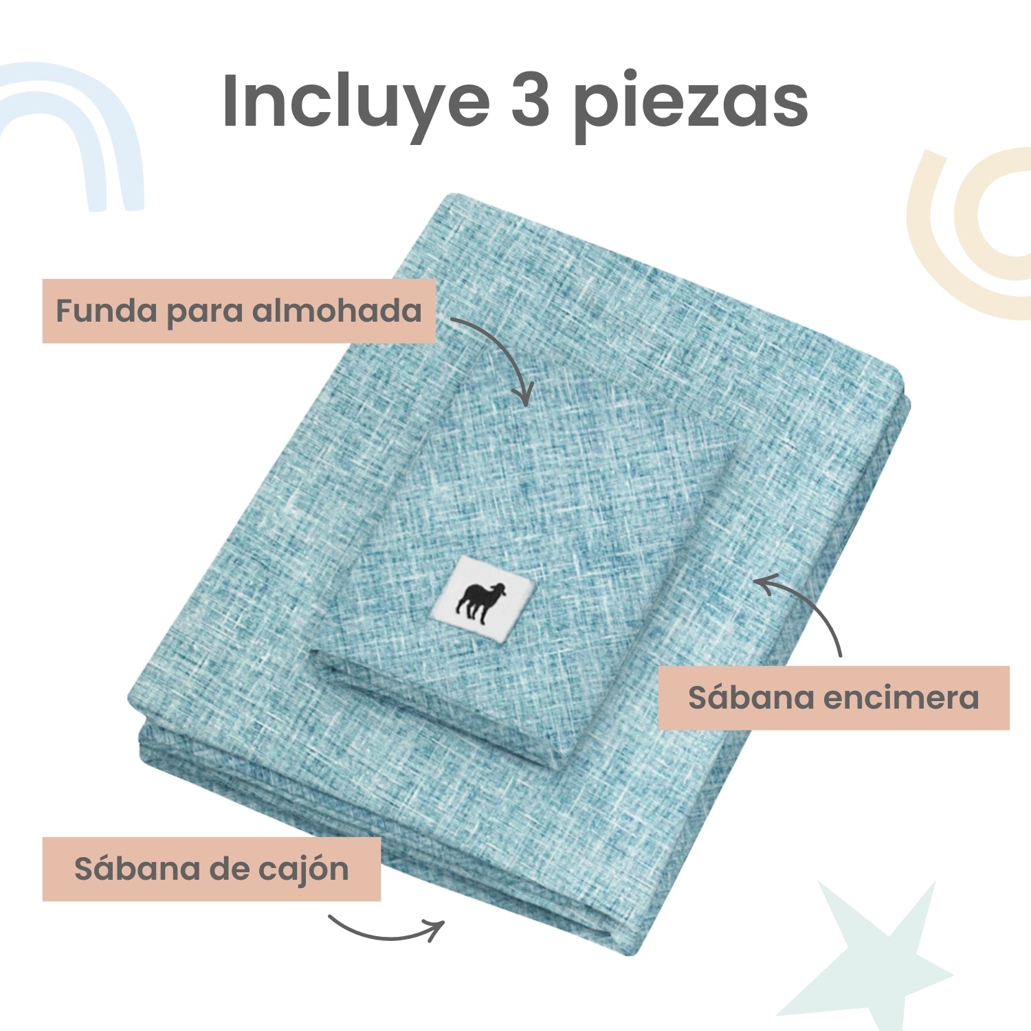 Foto 3 | Juego De Sábanas 3 Pzas Nap Baby Para Colecho 70x100cm - Azul Mar