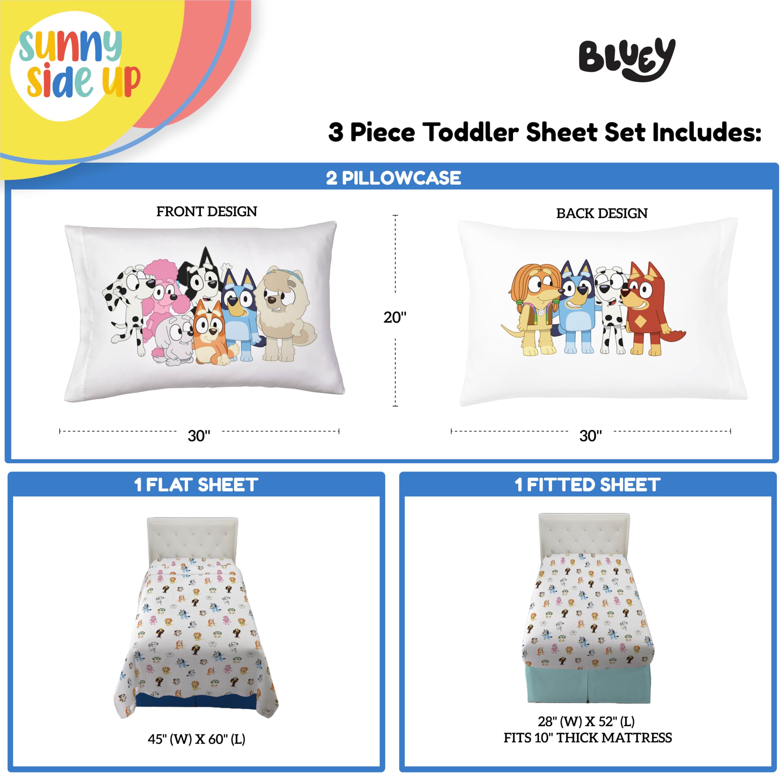 Foto 4 pulgar | Juego De Sábanas Sunny Side Up Bluey & Friends Para Niños Pequeños, 3 Piezas - Venta Internacional.