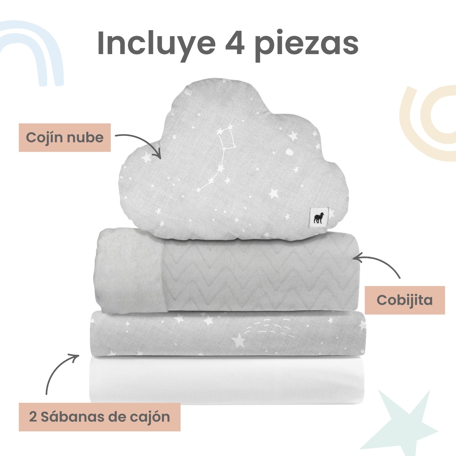 Foto 4 pulgar | Juego De Blancos Para Colecho 70x100 Cm Nap Baby Para Bebé (4 Piezas) - Constelaciones