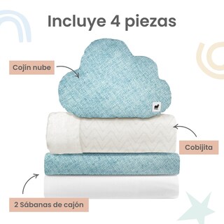 Foto 3 | Juego De Blancos Para Colecho 70x100 Cm Nap Baby Para Bebé (4 Piezas) - Azul Mar