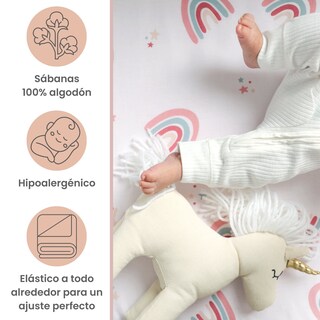 Foto 2 | Juego De Blancos Para Colecho 70x100 Cm Nap Baby Para Bebé (4 Piezas) - Arcoiris Love