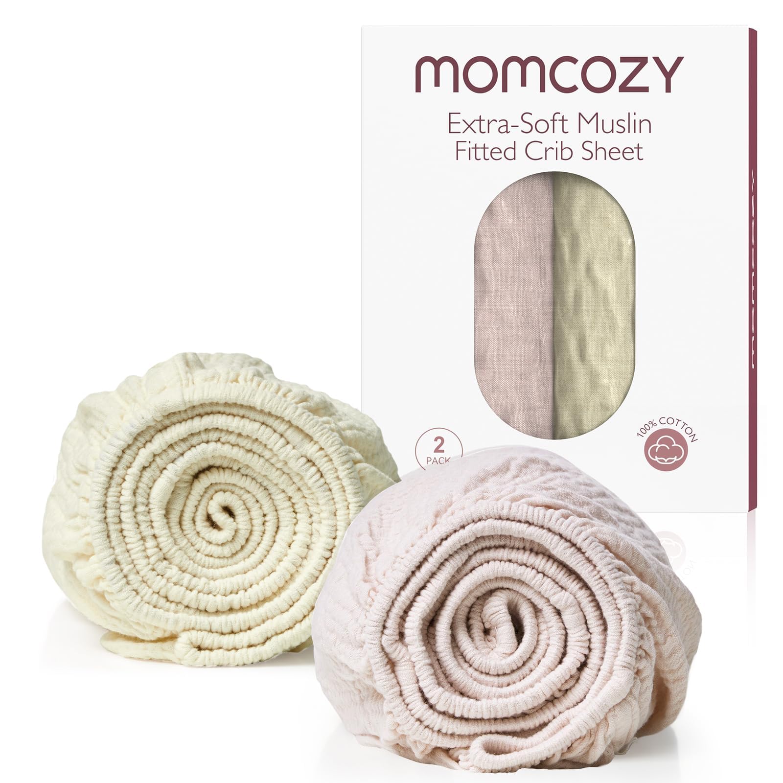Foto 2 pulgar | Sábanas Para Cuna Momcozy, De Muselina, Estándar, Ajustables, 2 Unidades, Color Beige - Venta Internacional.