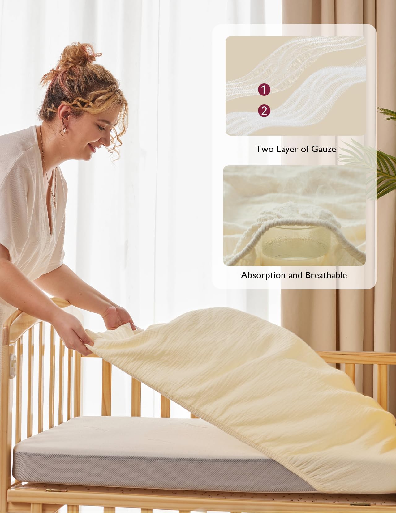 Foto 5 | Sábanas Para Cuna Momcozy, De Muselina, Estándar, Ajustables, 2 Unidades, Color Beige - Venta Internacional.