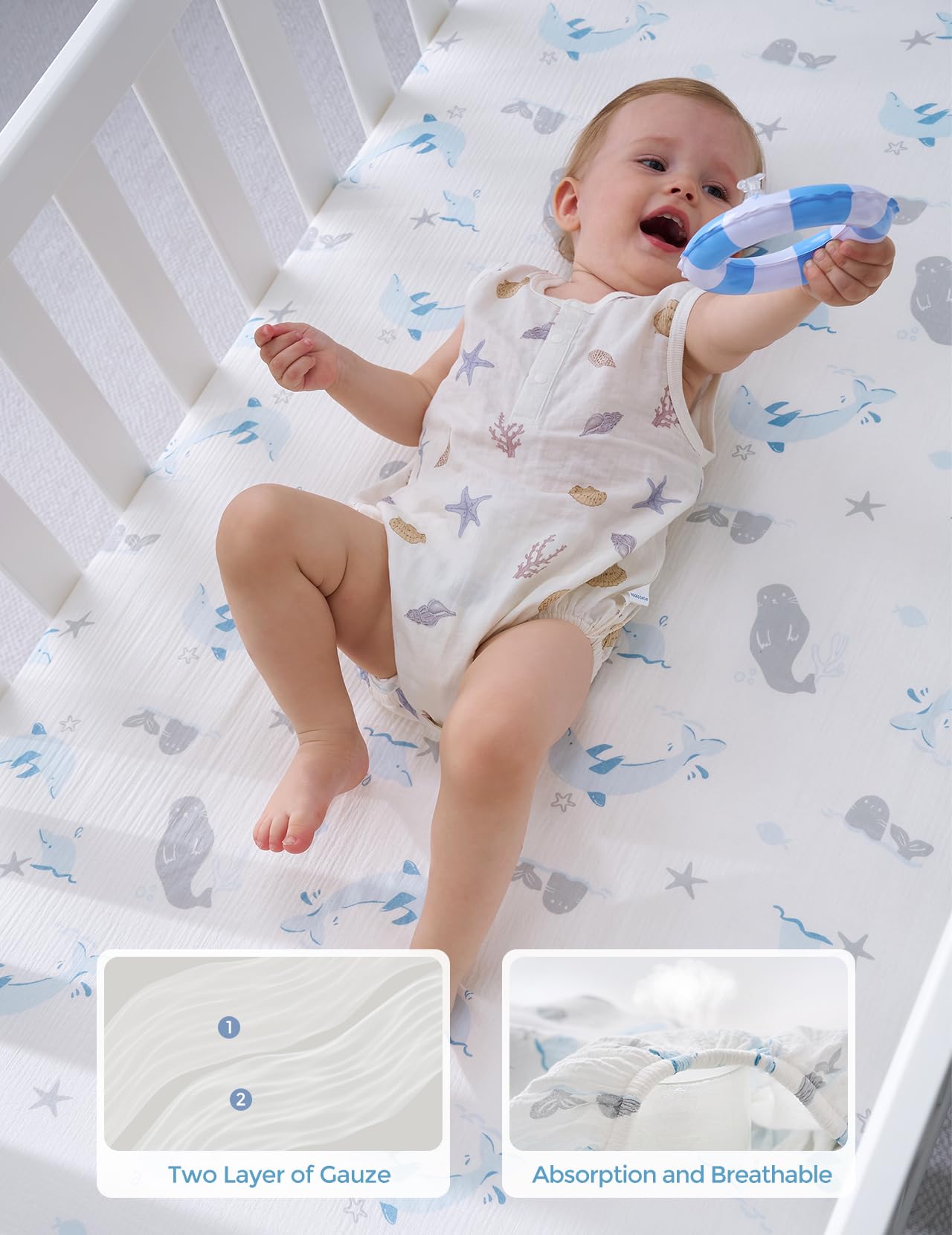 Foto 6 pulgar | Sábanas Momcozy De Muselina Ajustables Para Minicuna, 38 X 26 Pulgadas, Paquete De 2 - Venta Internacional.