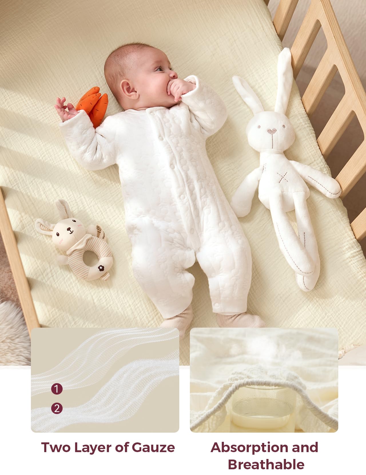 Foto 5 | Sábanas Ajustables De Muselina Momcozy Best Wishes De 38 X 26 Pulgadas, Paquete De 2 - Venta Internacional.