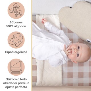 Foto 2 | Juego De Blancos Para Mini Colecho 50x90 Cm Nap Baby Para Bebé (4 Piezas) - Gingham Beige