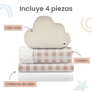 Foto 3 | Juego De Blancos Para Colecho 70x100 Cm Nap Baby Para Bebé (4 Piezas) - Gingham Beige