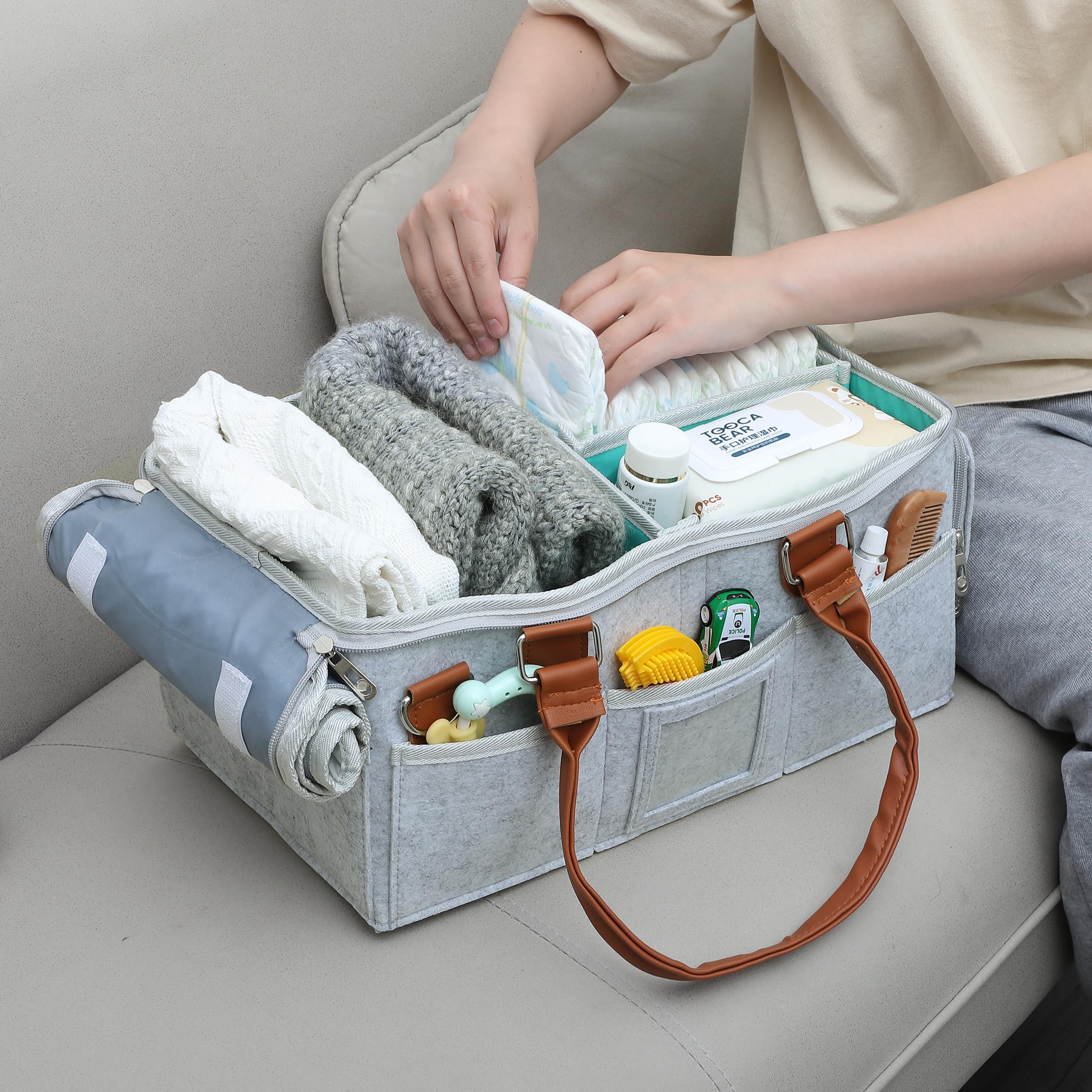 Foto 6 | Organizador De Pañales Mr. Pen Baby Con Tapa De Fieltro Gris - Venta Internacional.