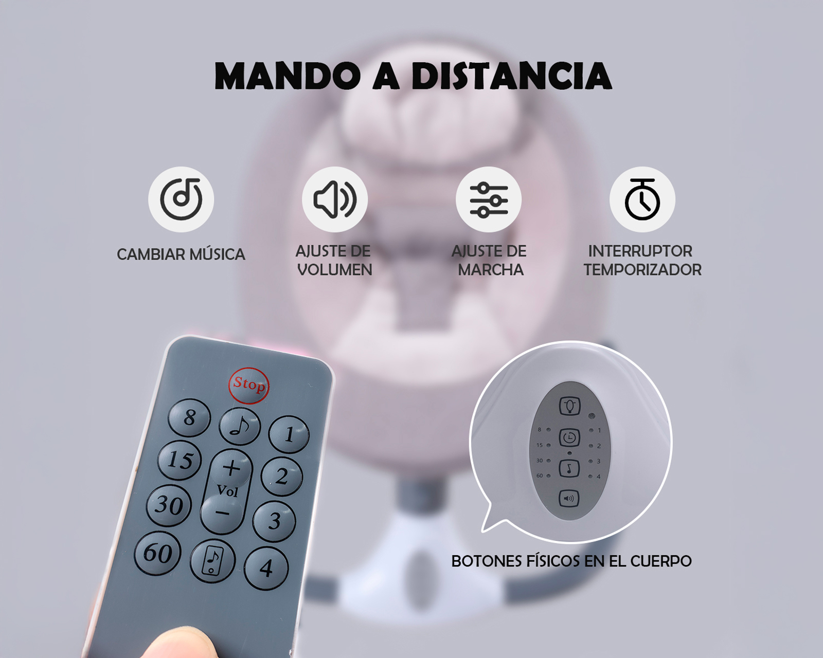 Foto 7 | Mecedora Eléctrica  Bebé Bouncer Reclinable 0-18 Meses Música Movimiento  Color Gris Basitex