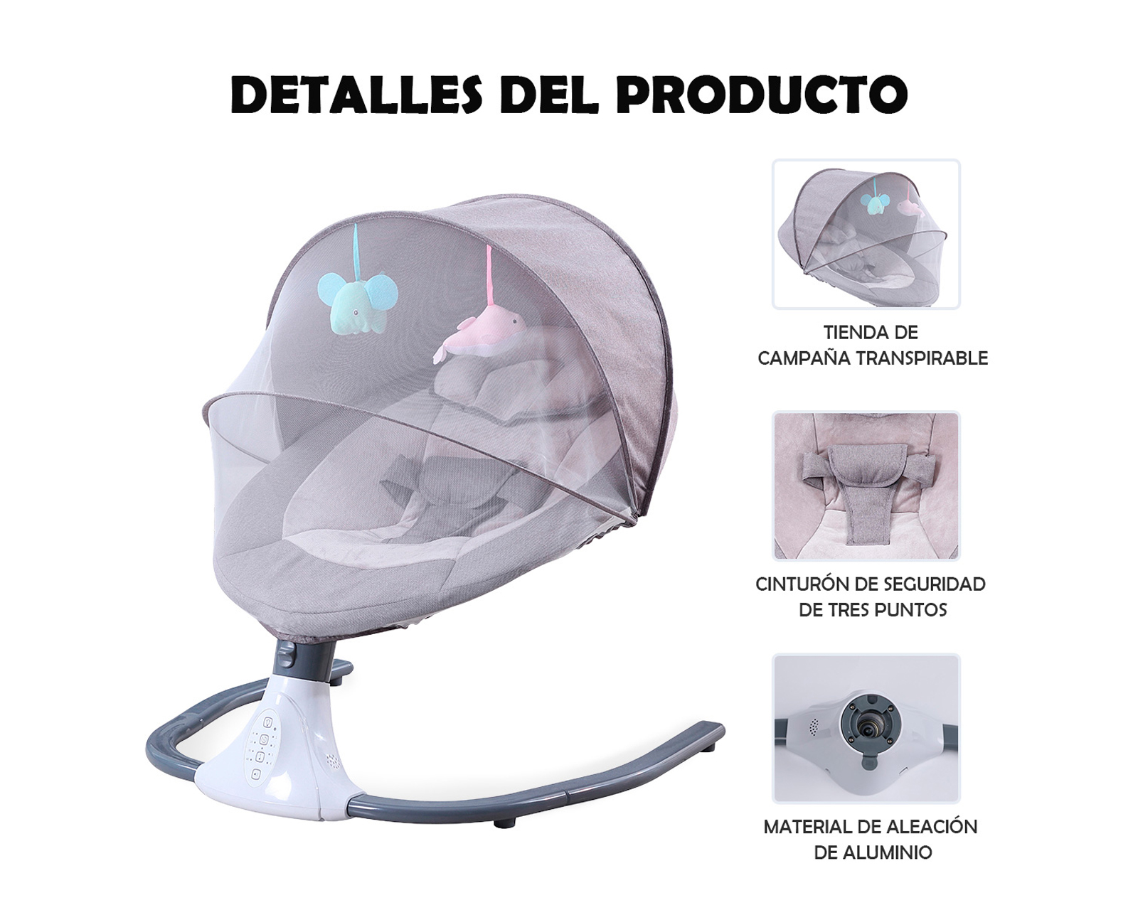 Foto 9 pulgar | Mecedora Eléctrica  Bebé Bouncer Reclinable 0-18 Meses Música Movimiento  Color Gris Basitex