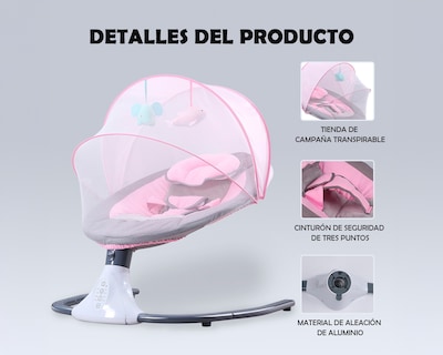 Foto 7 | Mecedora Eléctrica Bebé Bouncer Reclinable 0-18 Meses Música Movimiento Color Rosa Basitex