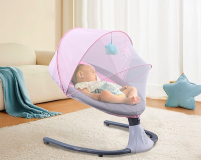 Foto 8 | Mecedora Eléctrica Bebé Bouncer Reclinable 0-18 Meses Música Movimiento Color Rosa Basitex