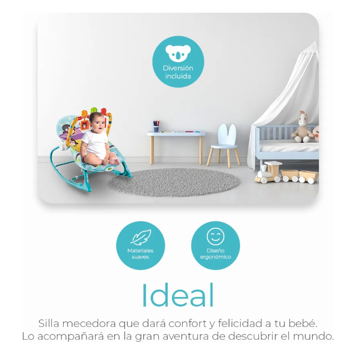 Foto 4 | Rocker Silla Vibradora Mecedora De Bebe Musical Con Juegos Color Azul-verde Turquesa