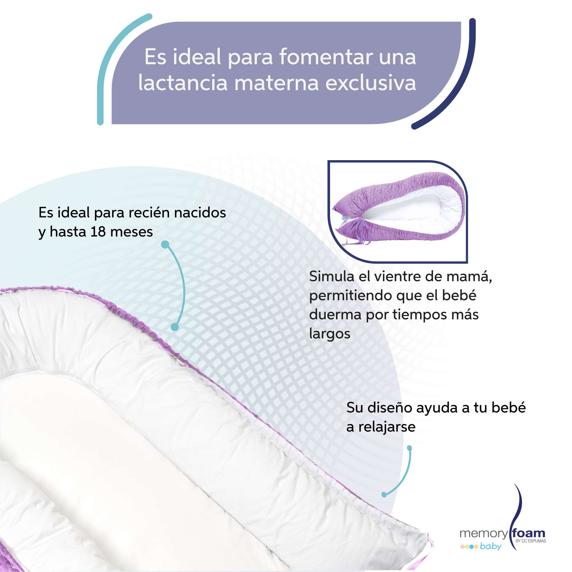 Foto 4 pulgar | Nido Colecho Para Bebé / Cuna Portátil / Lila | Memory Foam