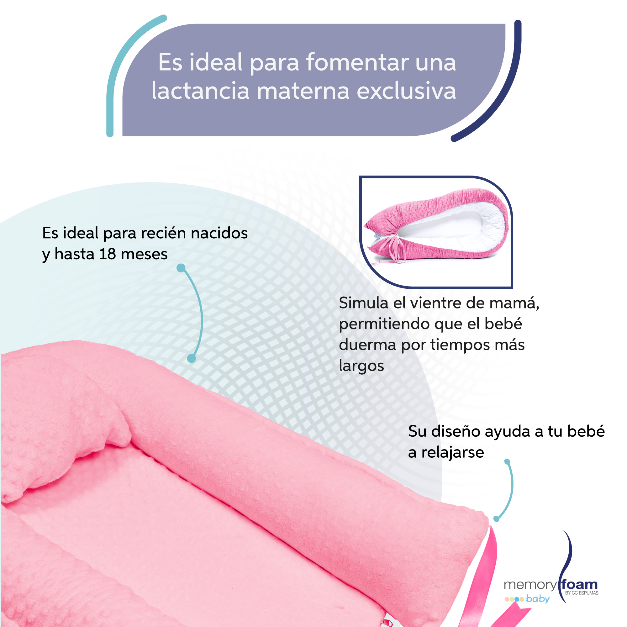 Foto 4 pulgar | Nido Colecho Para Bebé / Cuna Portátil / Rosa | Memory Foam