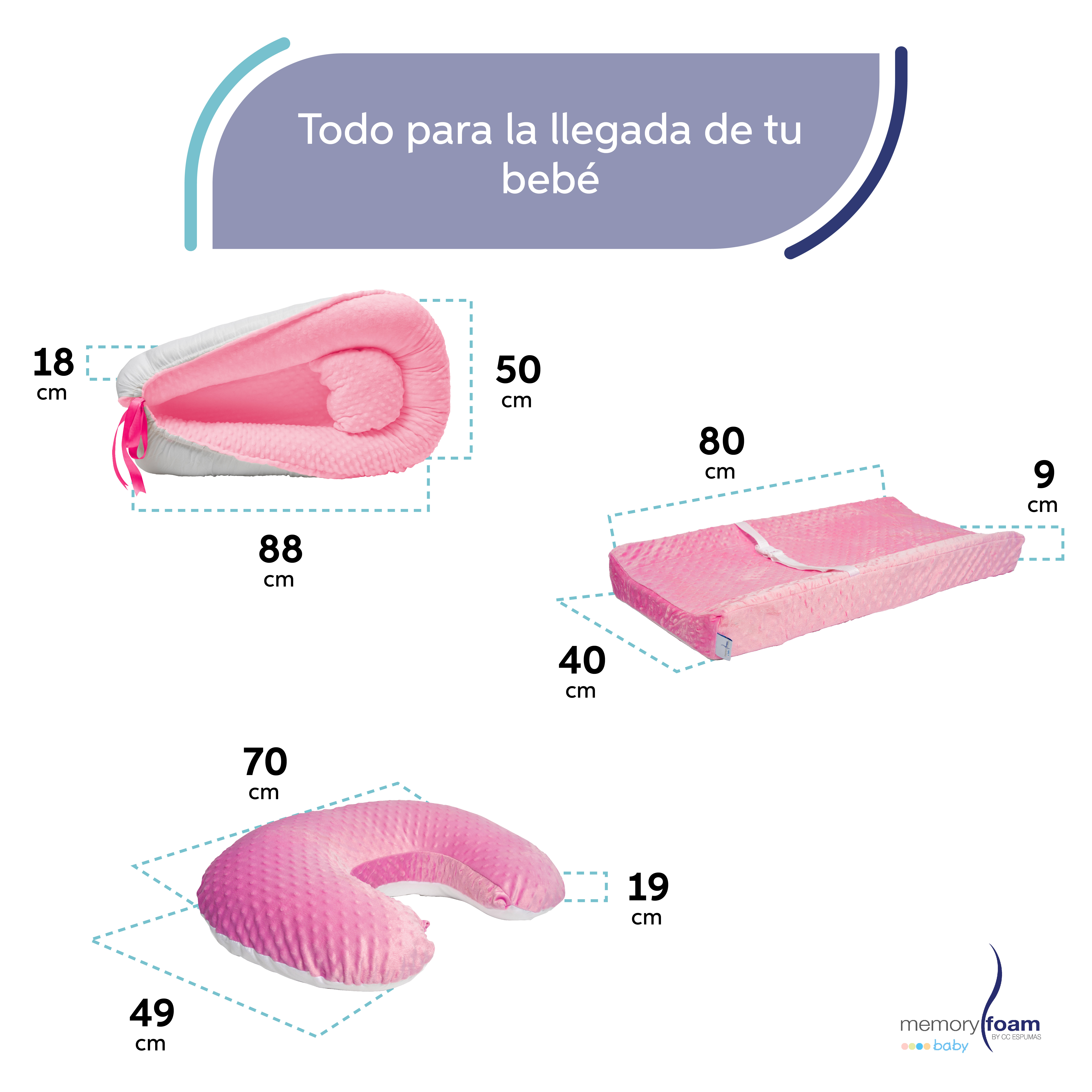 Foto 6 pulgar | Pack De Bebé Con Nido + Almohada De Lactancia + Cambiador Rosa