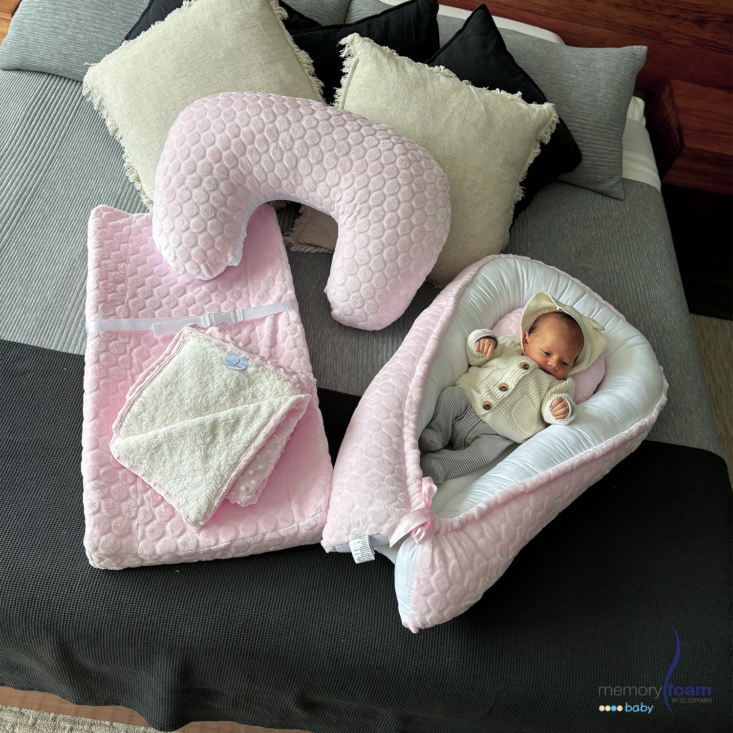Foto 7 pulgar | Pack De Bebé Con Nido + Almohada De Lactancia + Cambiador Rosa
