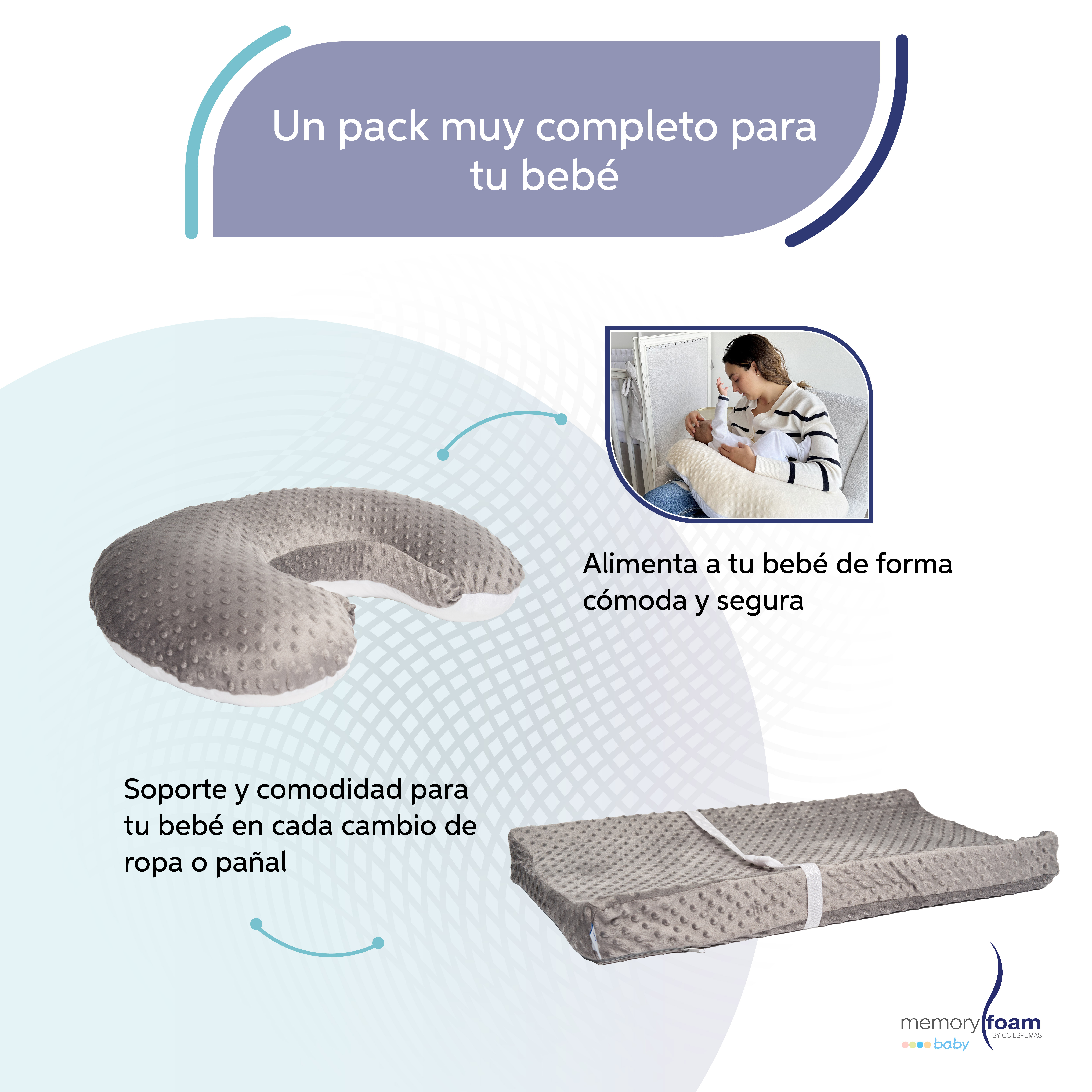 Foto 4 pulgar | Pack De Bebé Con Nido + Almohada De Lactancia + Cambiado Gris