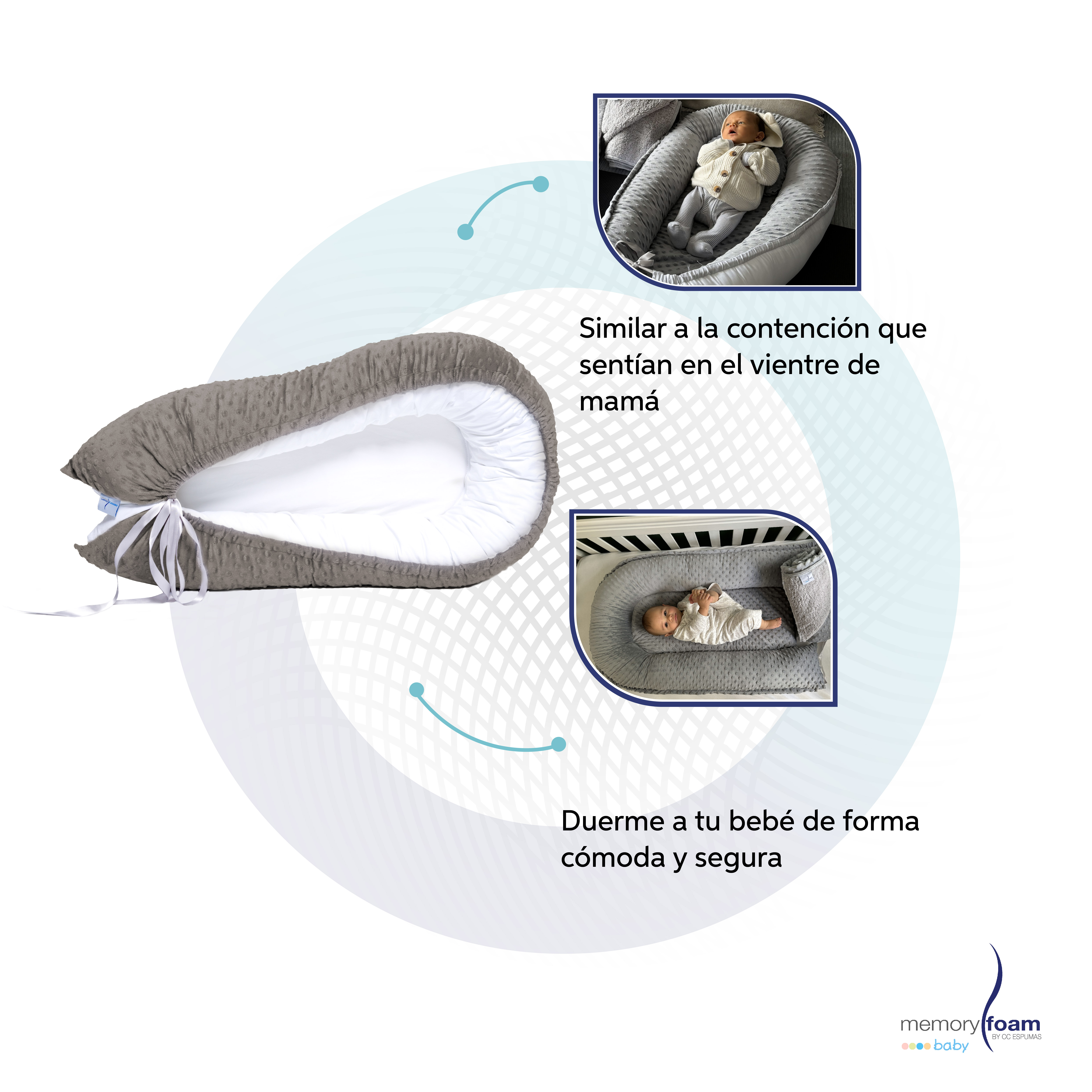 Foto 5 pulgar | Pack De Bebé Con Nido + Almohada De Lactancia + Cambiado Gris