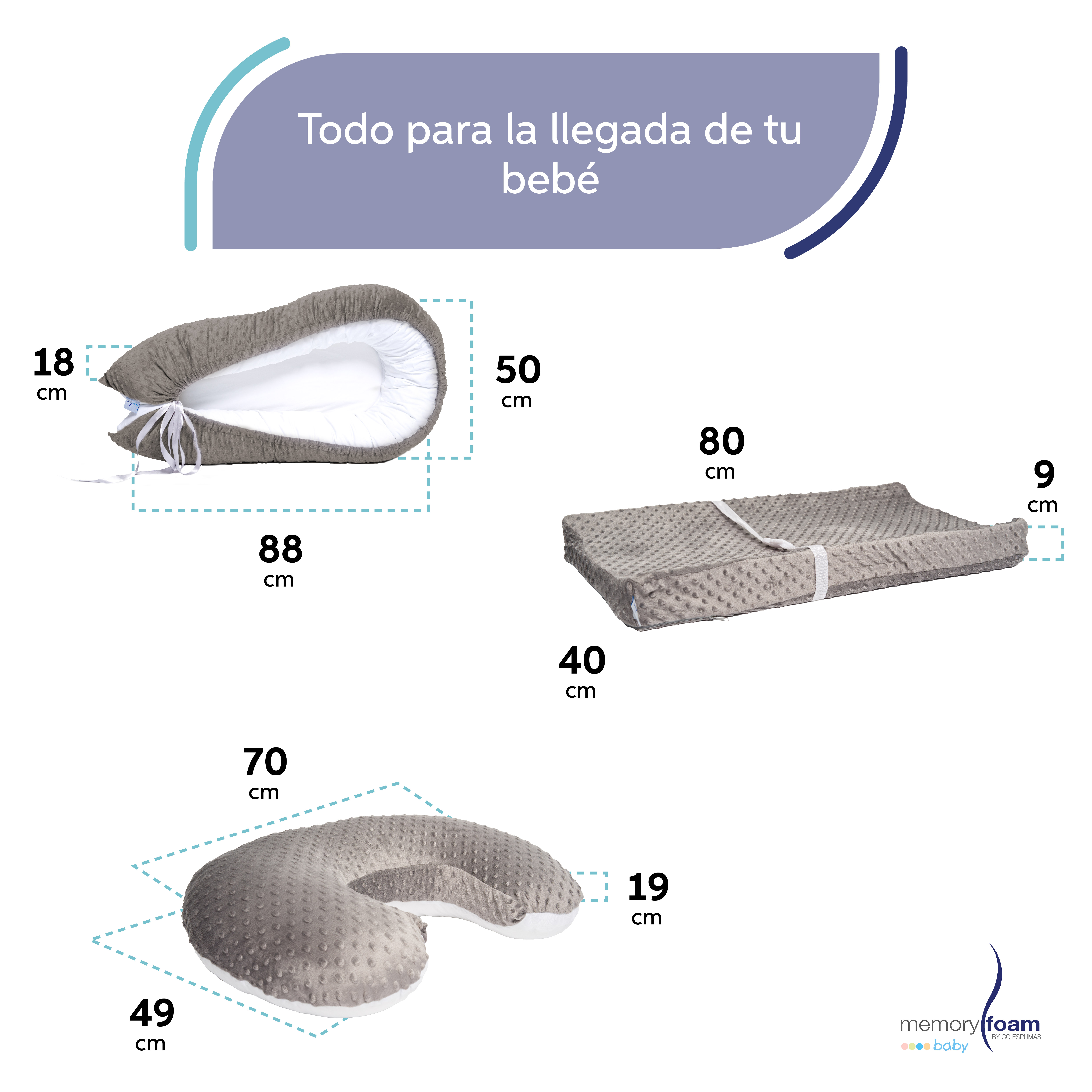 Foto 6 pulgar | Pack De Bebé Con Nido + Almohada De Lactancia + Cambiado Gris