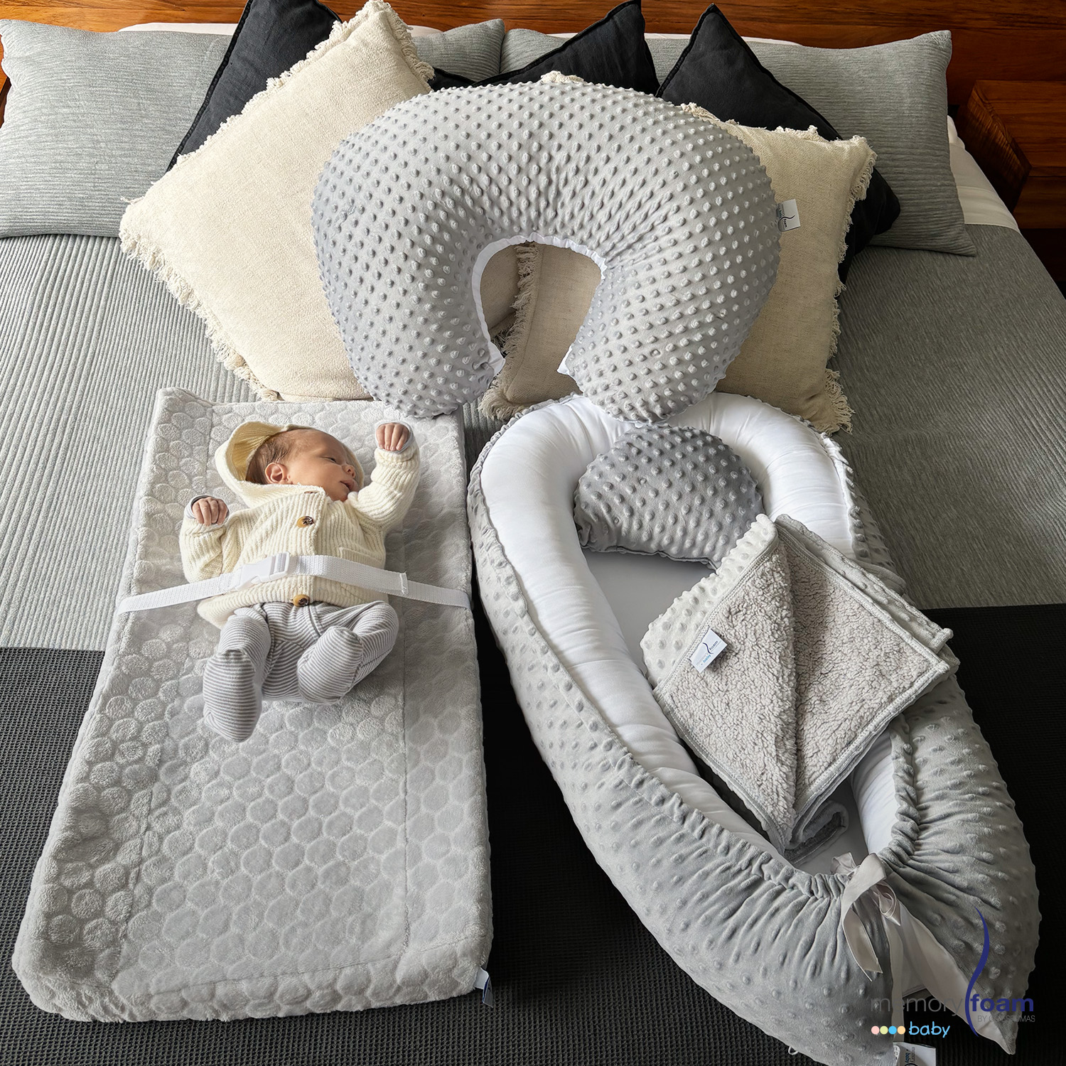 Foto 7 pulgar | Pack De Bebé Con Nido + Almohada De Lactancia + Cambiado Gris