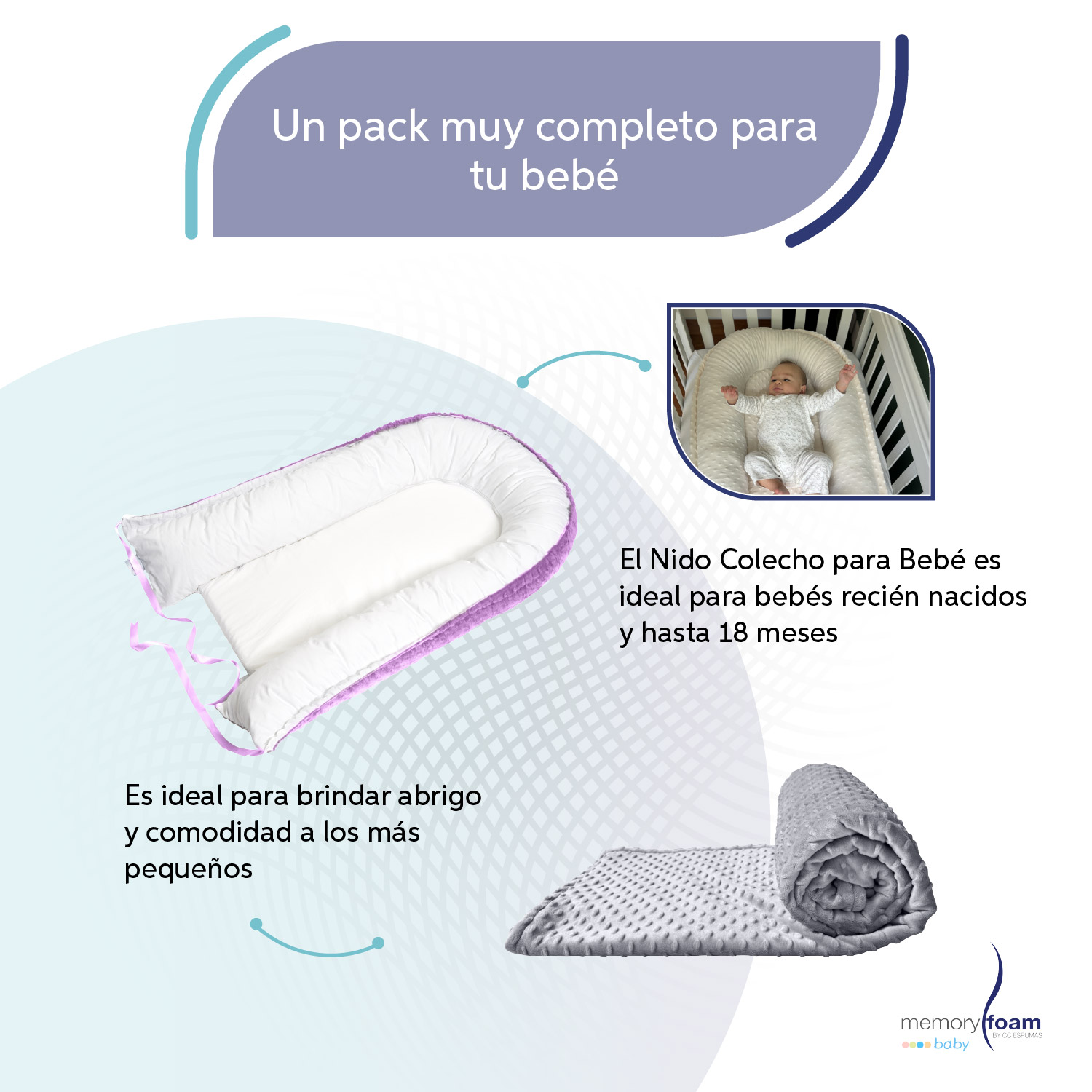 Foto 4 pulgar | Nido Morado Para Bebé + Cobija Gris De Fleece Para Bebé