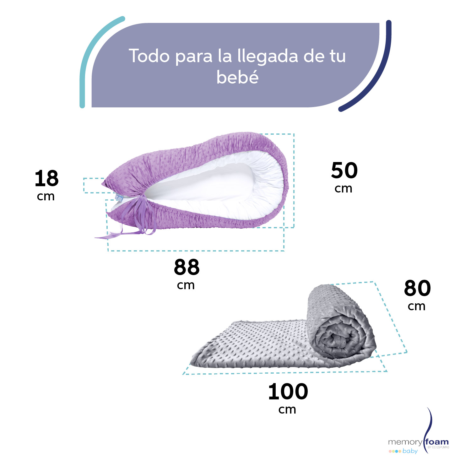 Foto 6 pulgar | Nido Morado Para Bebé + Cobija Gris De Fleece Para Bebé