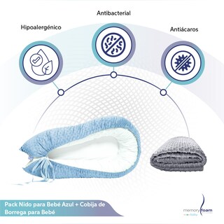 Foto 2 | Nido Azul Para Bebé + Cobija Gris De Fleece Para Bebé