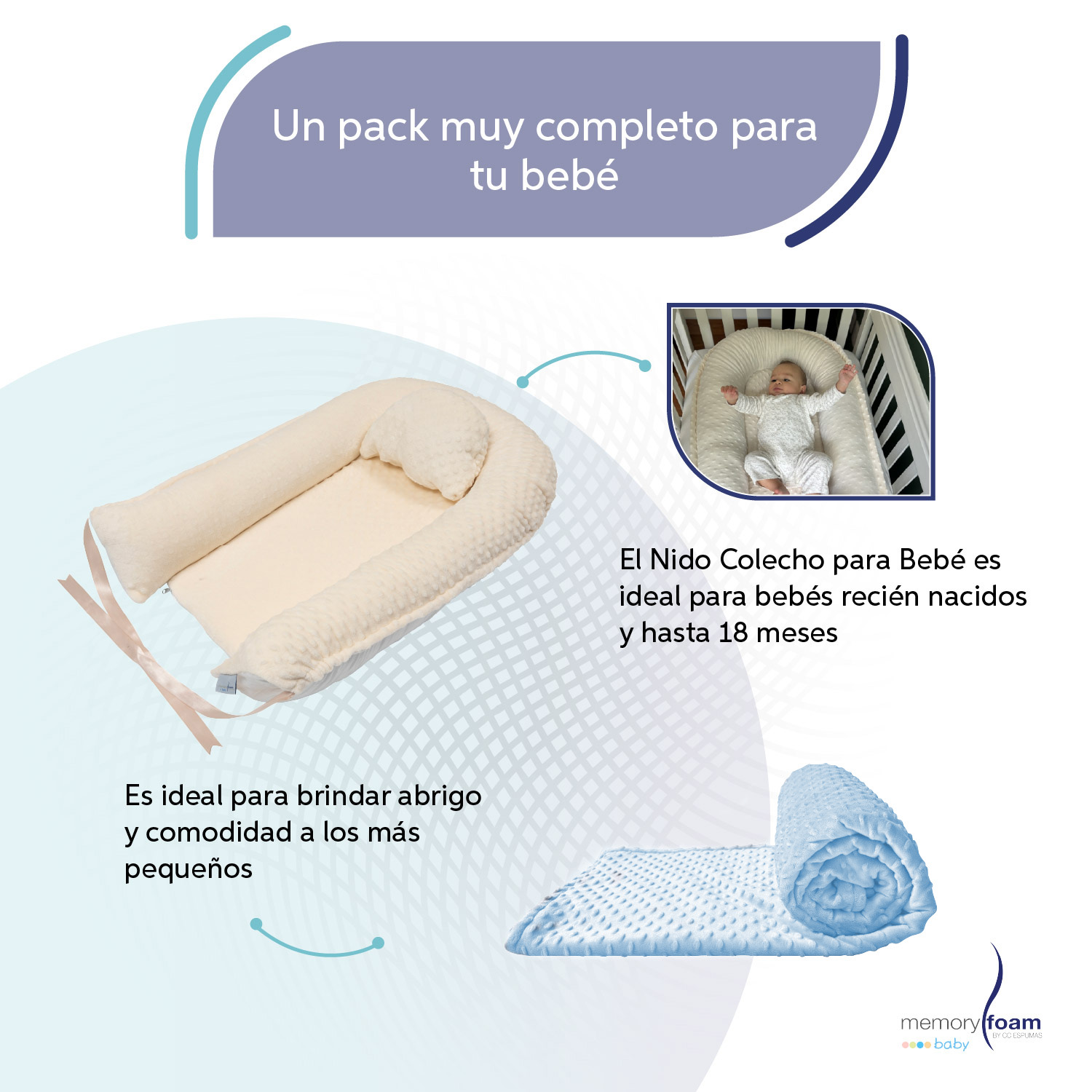 Foto 4 pulgar | Nido Beige Para Bebé + Cobija Azul De Fleece Para Bebé