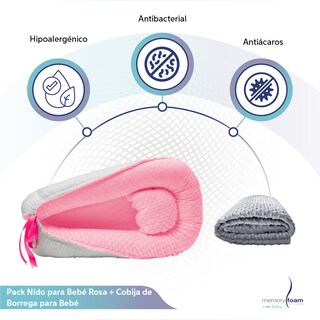 Foto 2 | Nido Rosa Para Bebé + Cobija Gris De Fleece Para Bebé