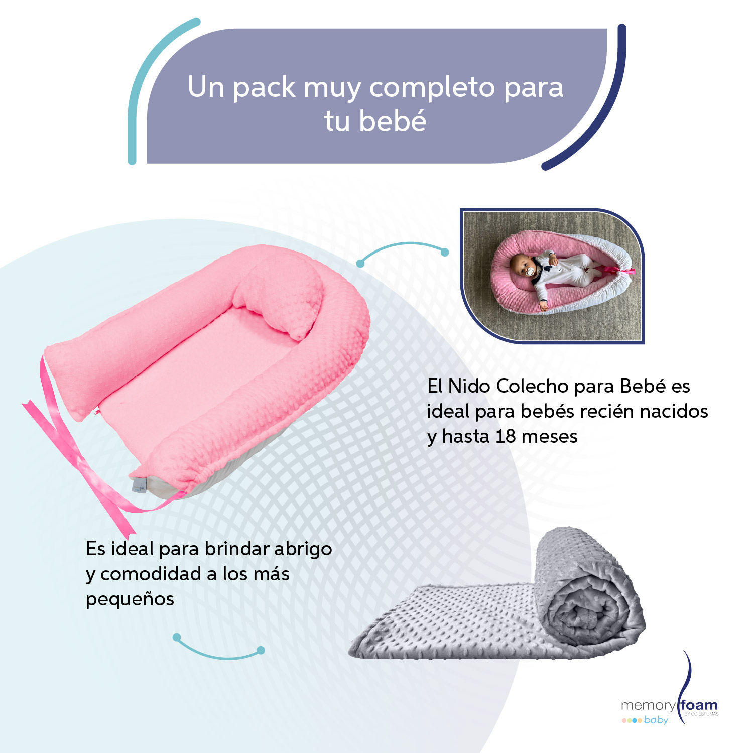 Foto 4 pulgar | Nido Rosa Para Bebé + Cobija Gris De Fleece Para Bebé