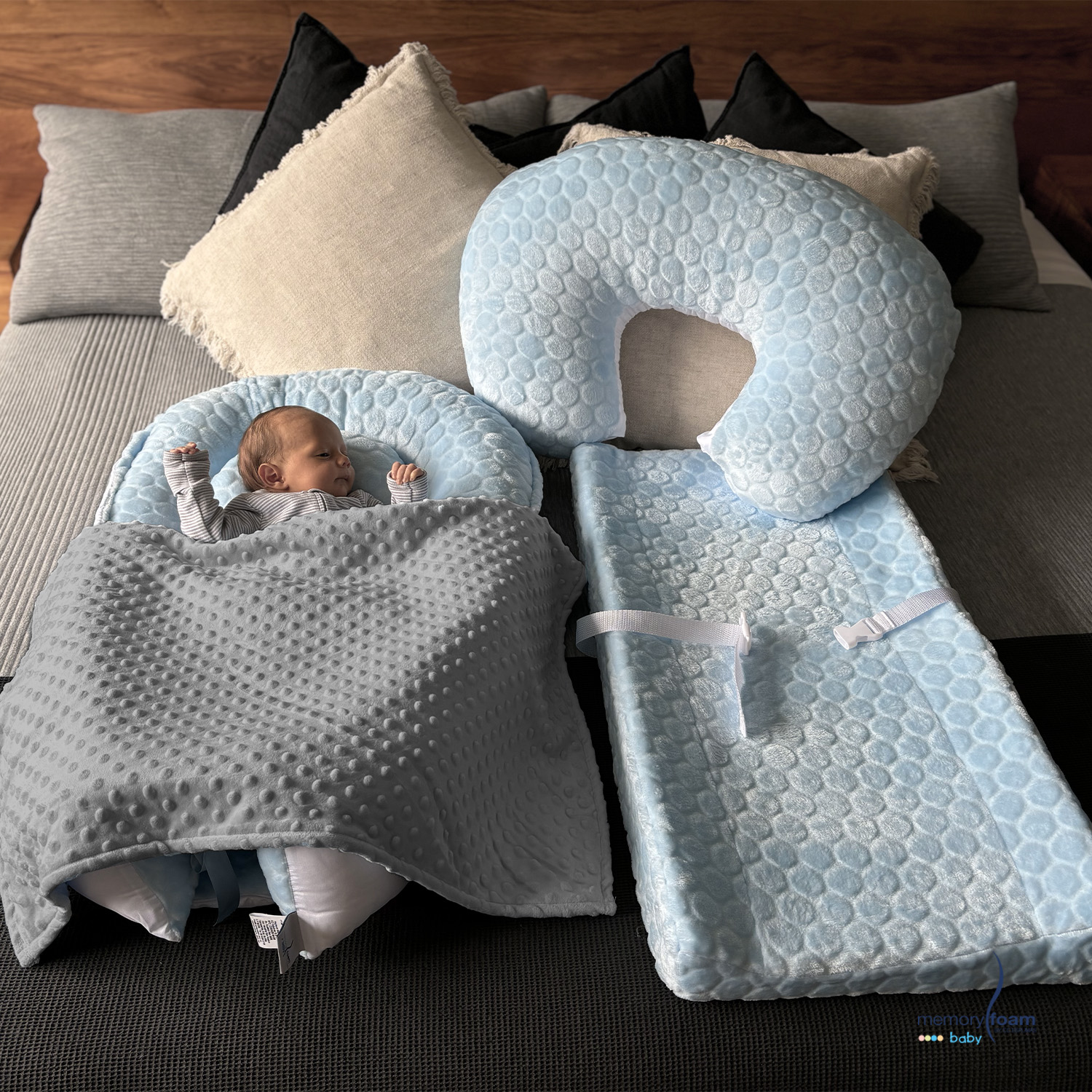 Foto 7 | Nido Bebé + Cambiador + Almohada Lactancia Azul + Cobija Gris