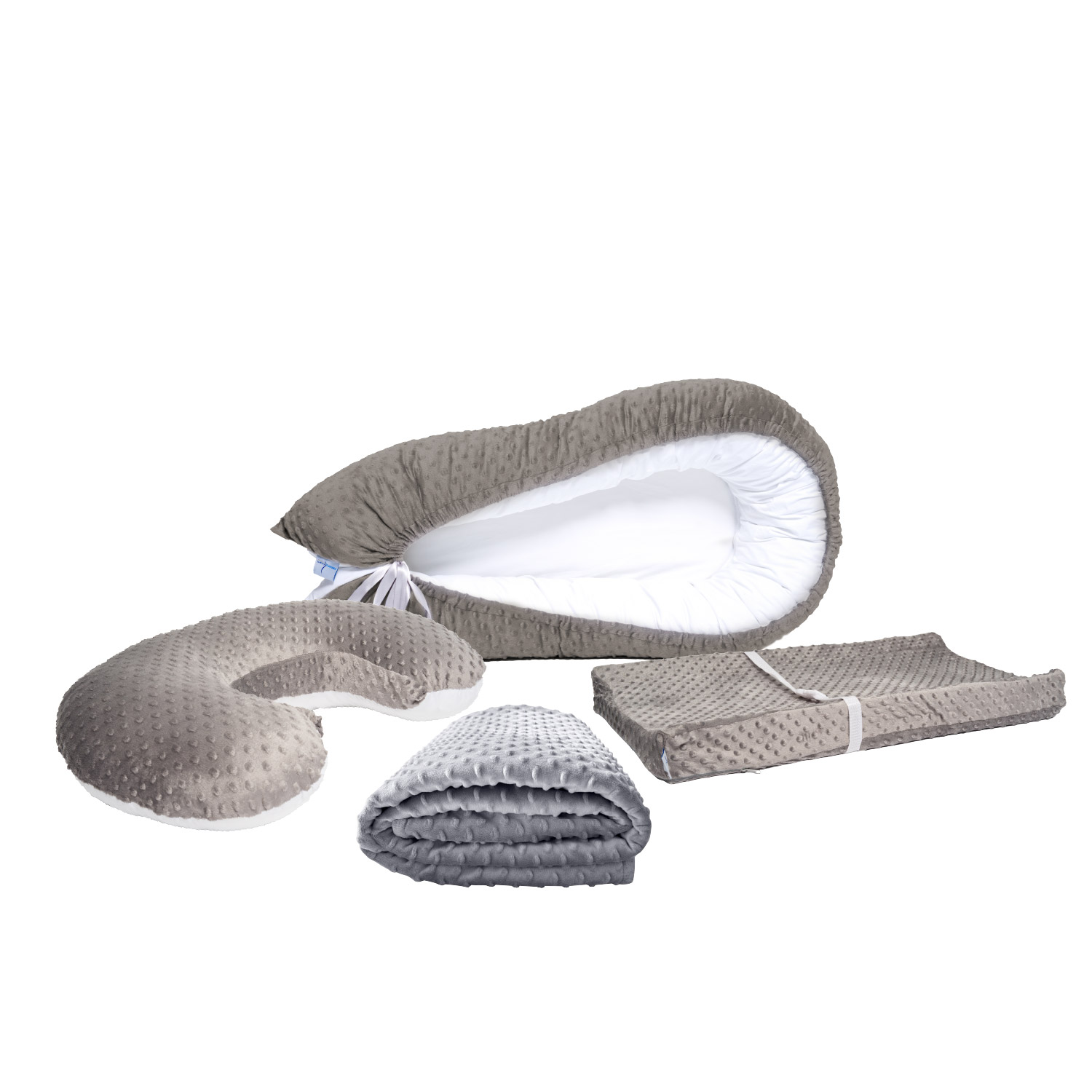 Nido Bebé + Cambiador + Almohada Lactancia Gris  + Cobija Gris
