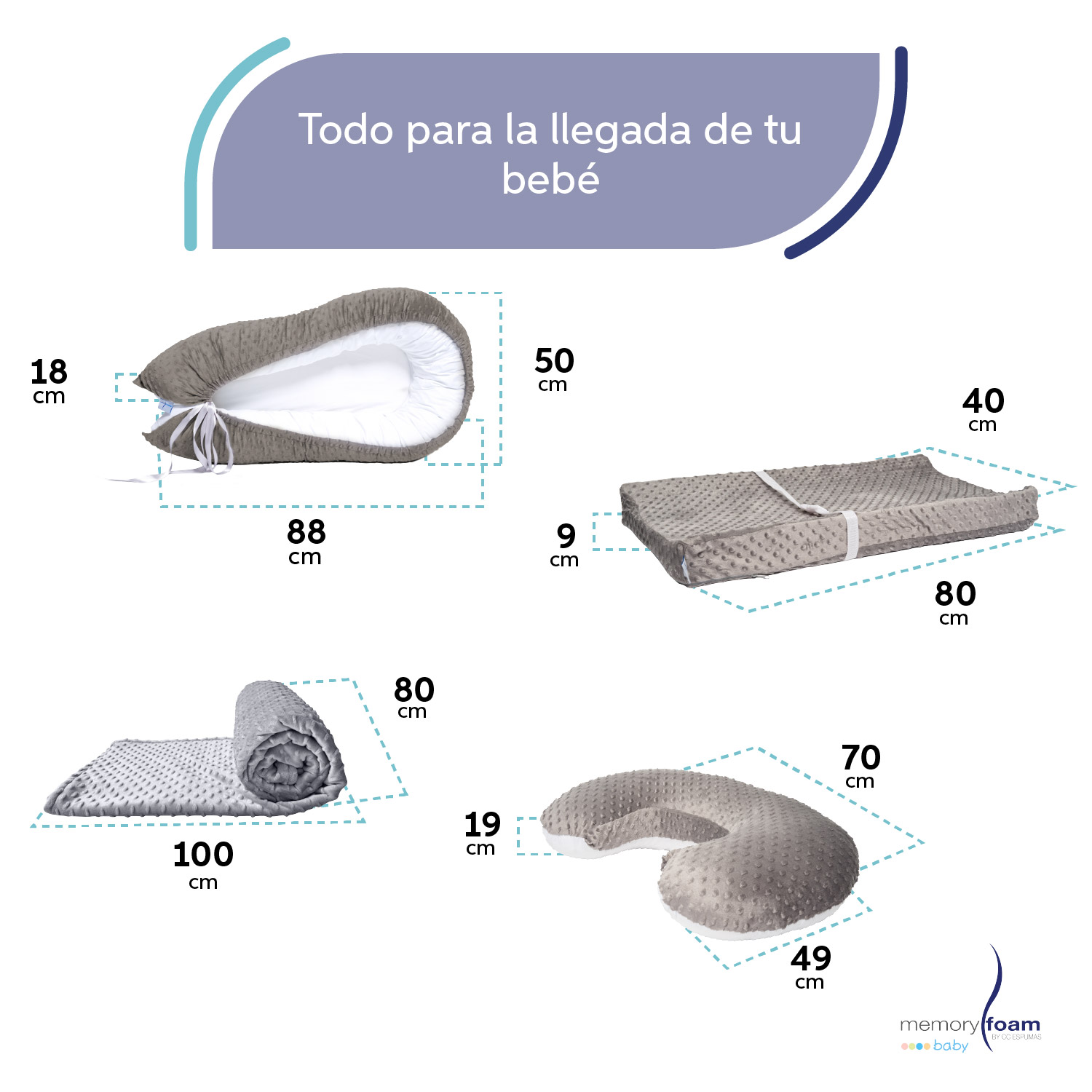 Foto 5 | Nido Bebé + Cambiador + Almohada Lactancia Gris  + Cobija Gris