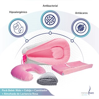 Foto 2 | Nido Bebé + Cambiador + Almohada Lactancia Rosa + Cobija Gris