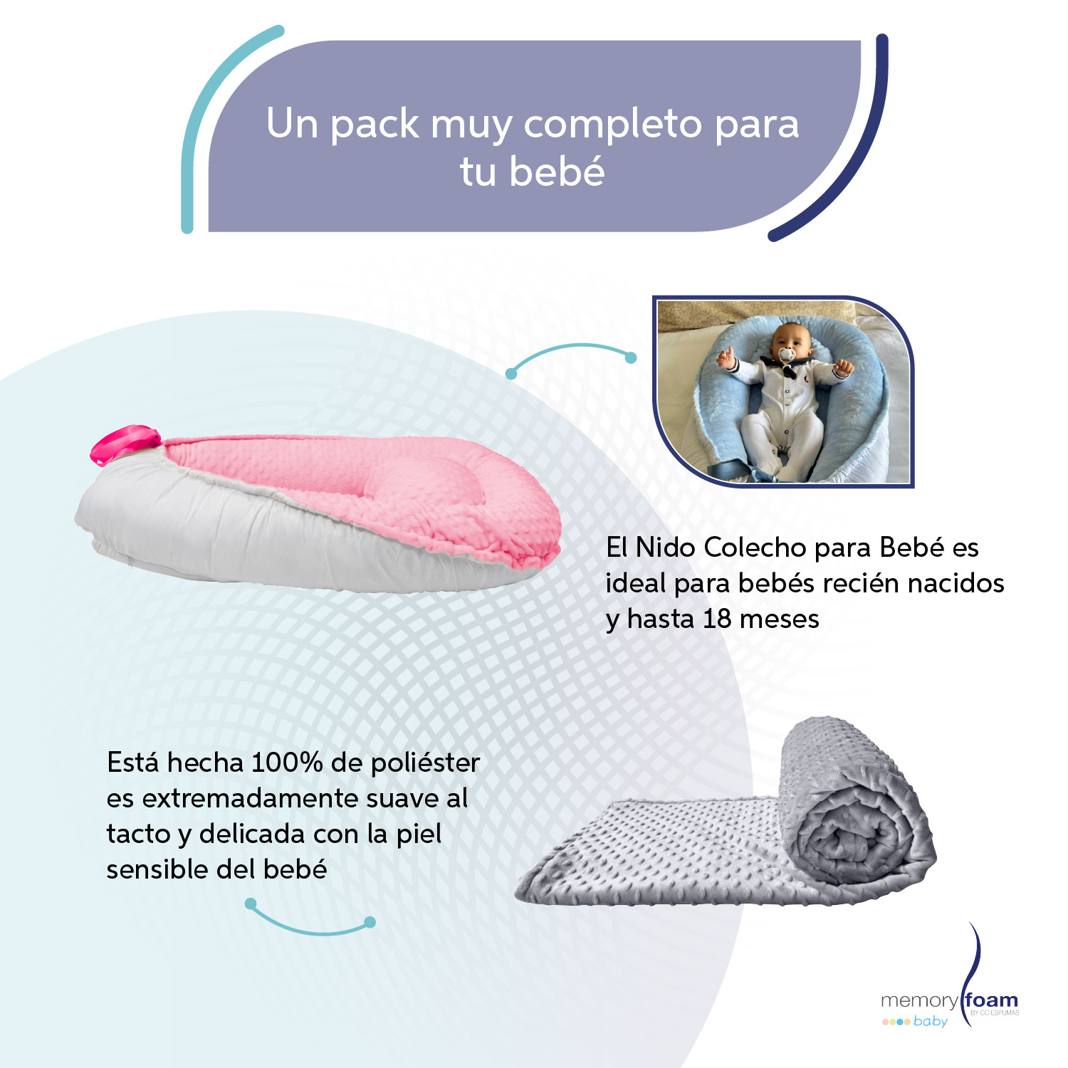 Foto 4 pulgar | Nido Bebé + Cambiador + Almohada Lactancia Rosa + Cobija Gris