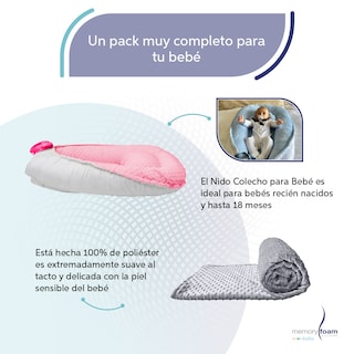 Foto 3 | Nido Bebé + Cambiador + Almohada Lactancia Rosa + Cobija Gris