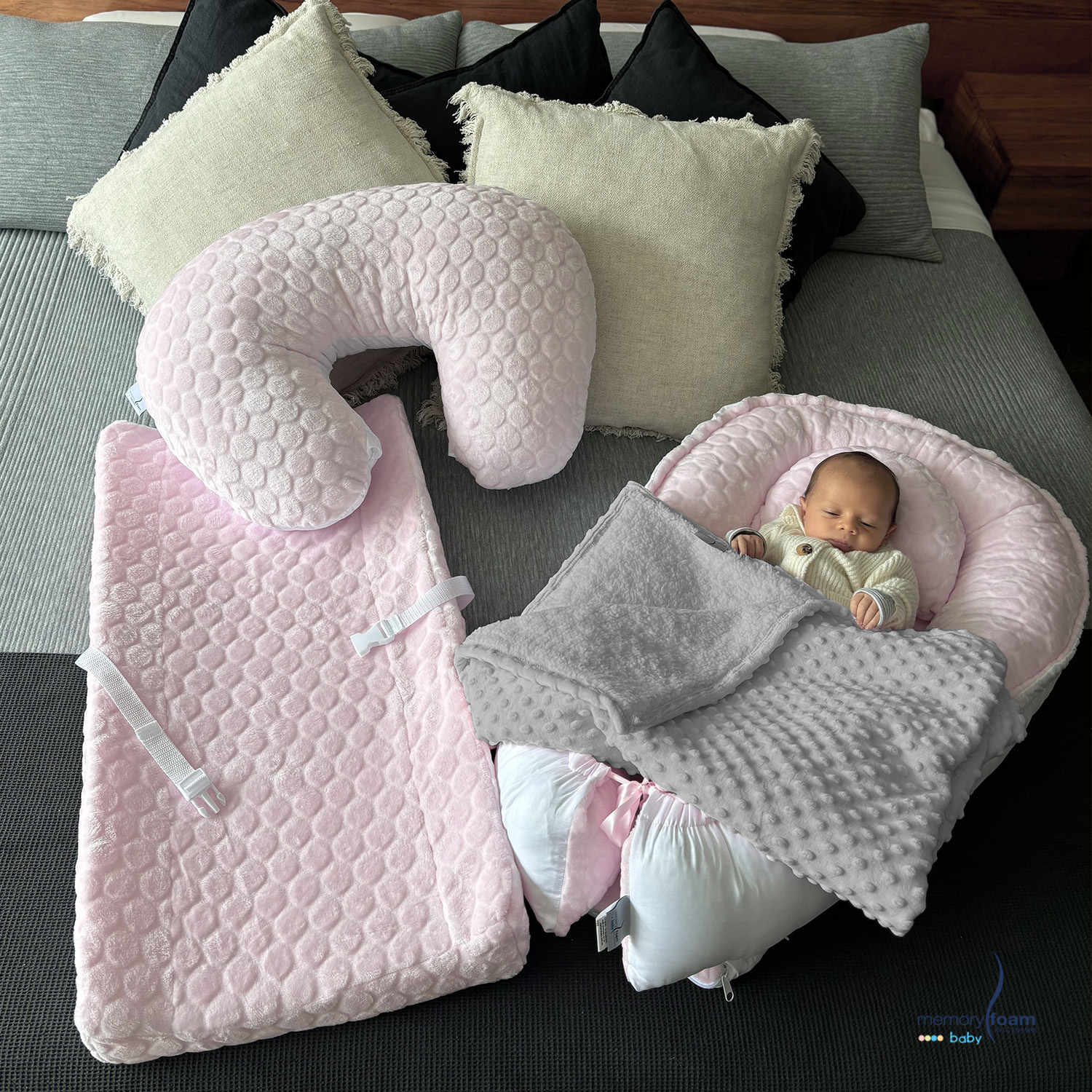 Foto 7 | Nido Bebé + Cambiador + Almohada Lactancia Rosa + Cobija Gris
