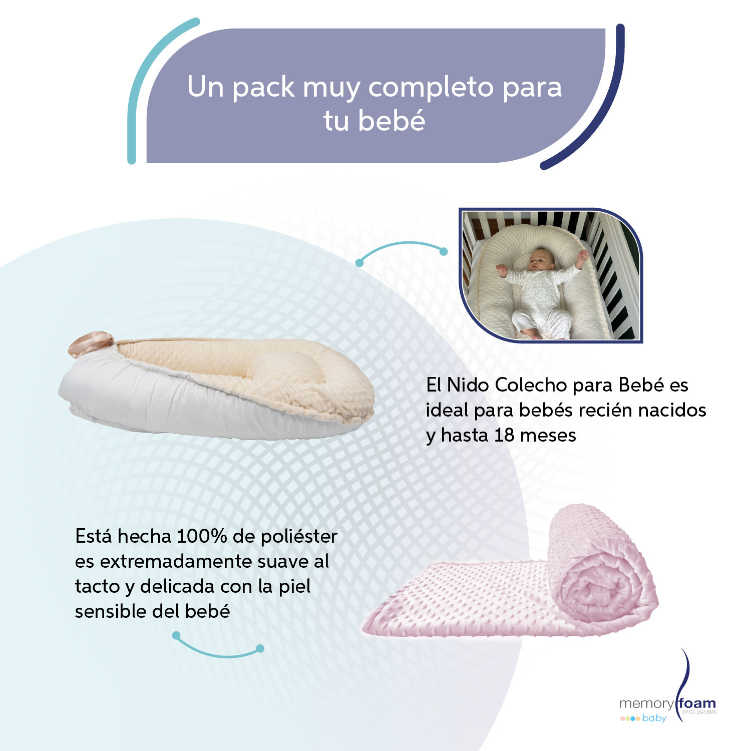 Foto 4 pulgar | Nido Bebé + Cambiador + Almohada Lactancia Beige + Cobija Rosa