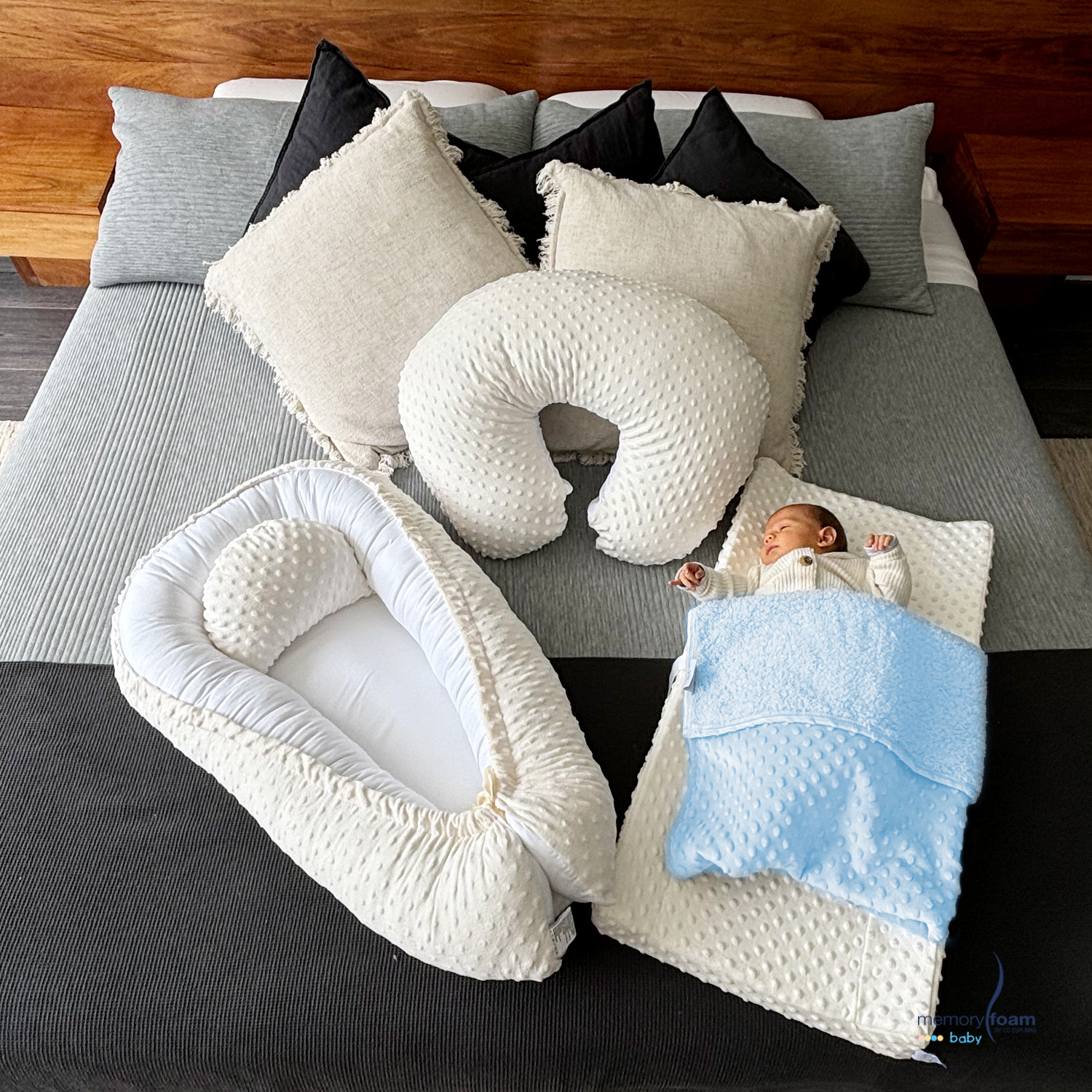 Foto 7 | Nido Bebé + Cambiador + Almohada Lactancia Beige  + Cobija Azul
