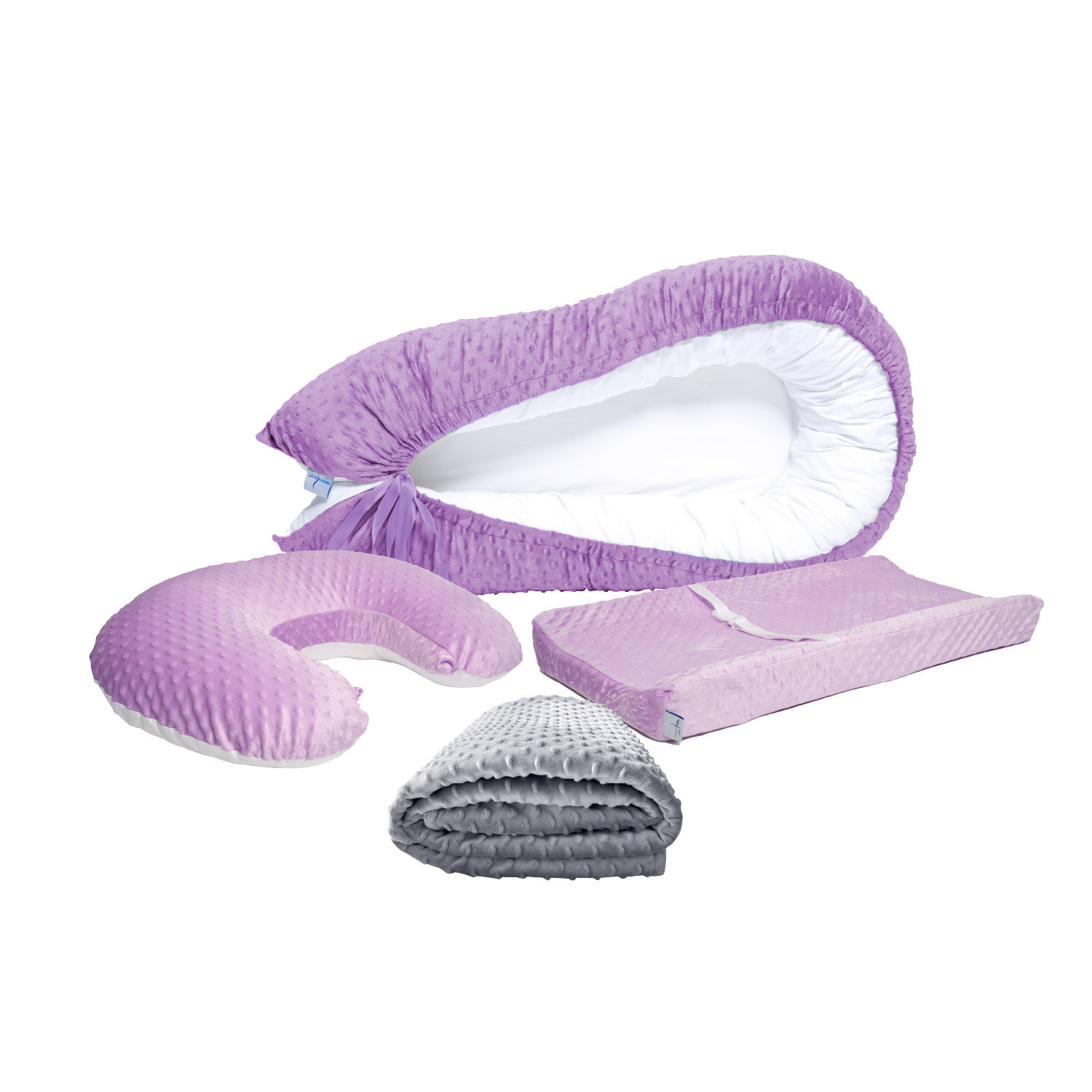 Foto 2 pulgar | Nido Bebé + Cambiador + Almohada Lactancia Morado + Cobija Gris